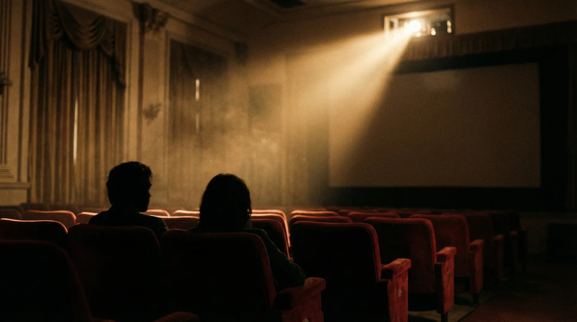 复古电影院中的两个剪影 - 伦理片 文艺电影主题
